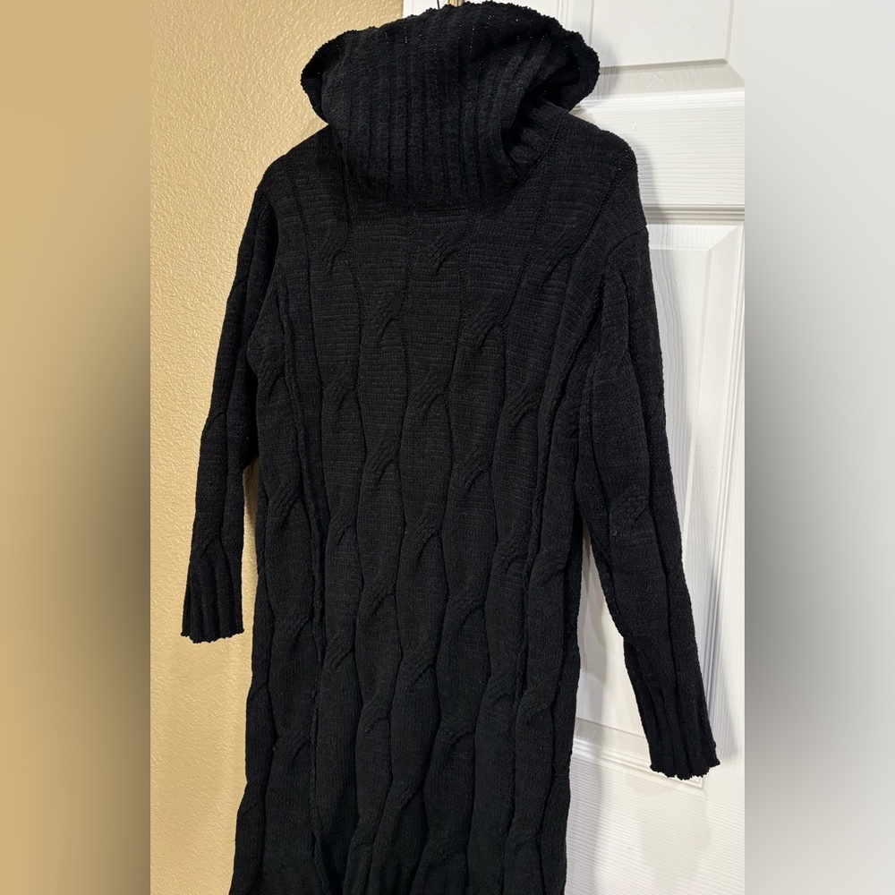 Anthropology Cozy Black Cable Knit Sweater Dress size L - Picture 8 of 10